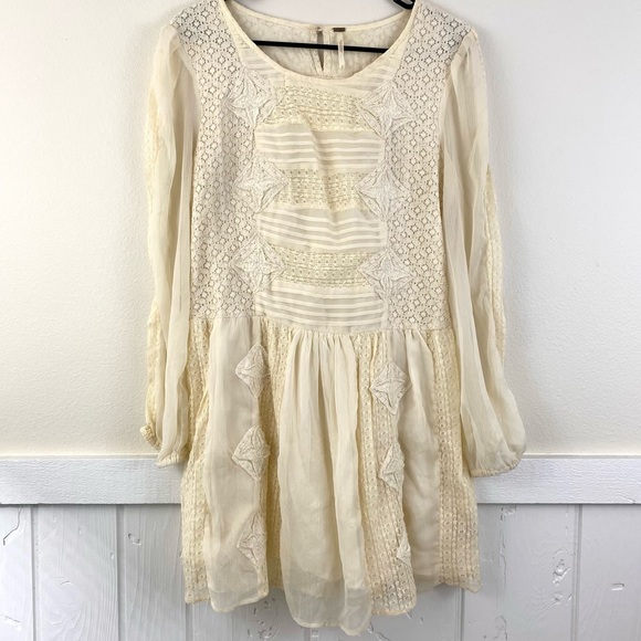 Free People Leigh Chiffon Embroidered Lace Mini Dress — Ivory (M) - Picture 2 of 7